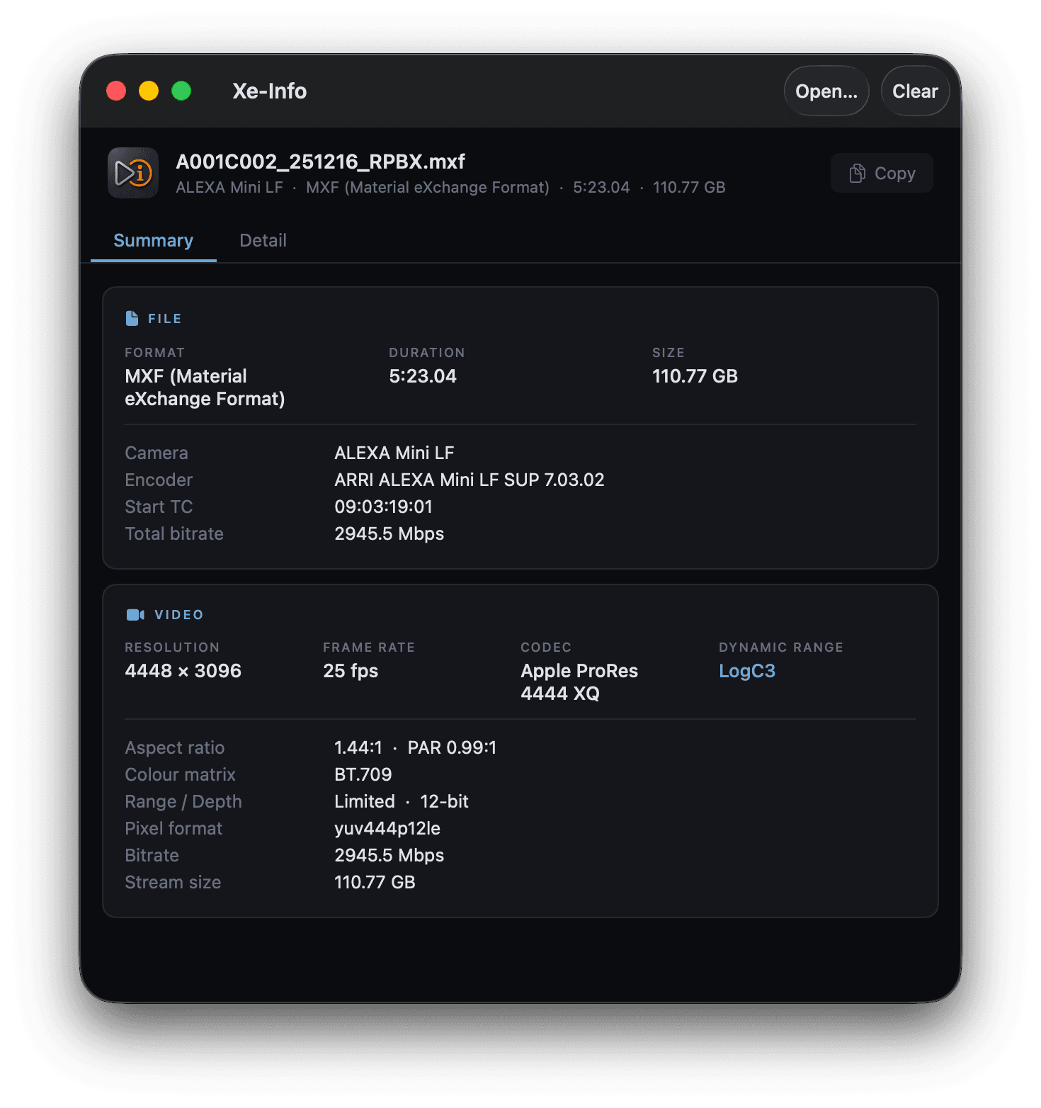 Xe-Info application window